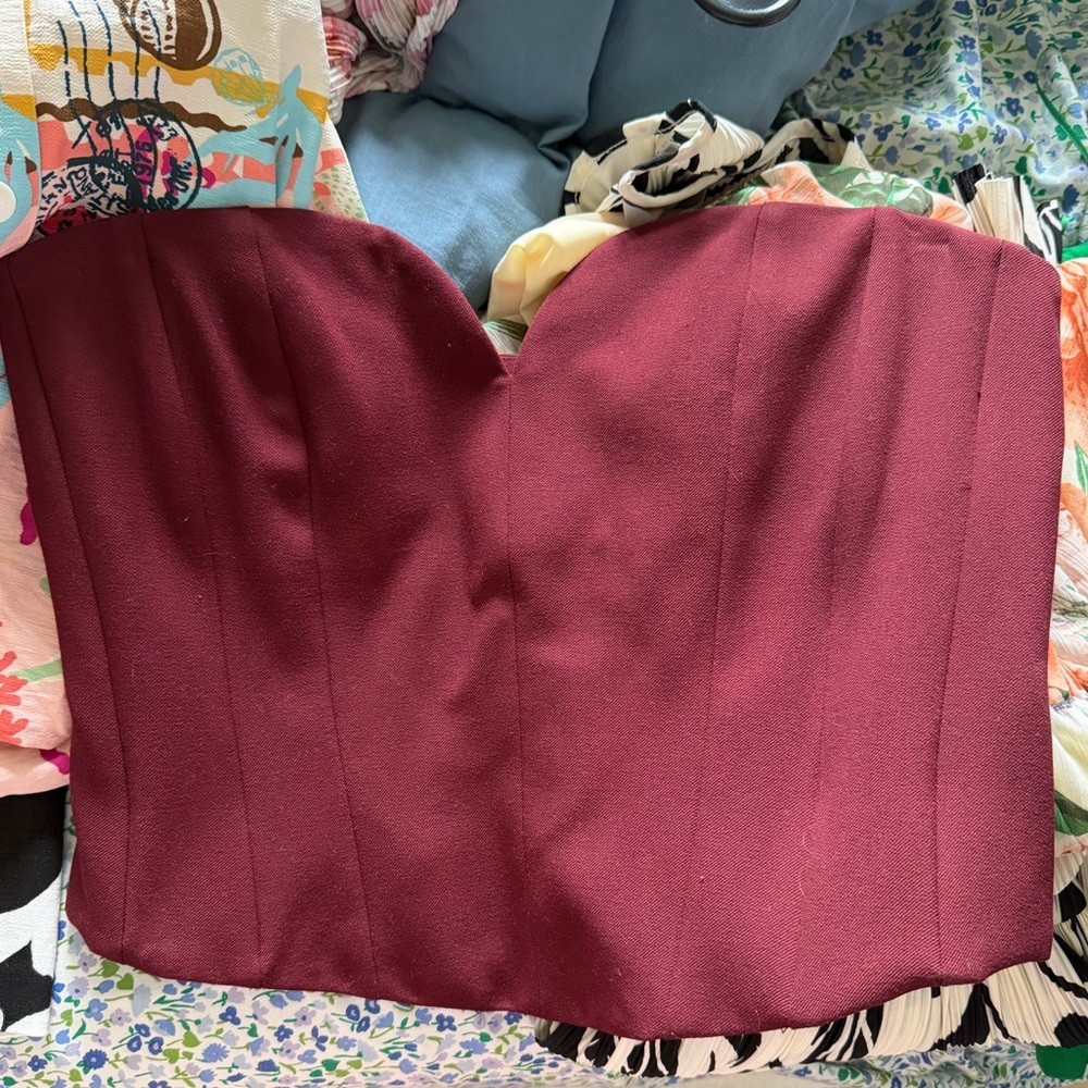 Zara Strapless Corset Top in Burgundy